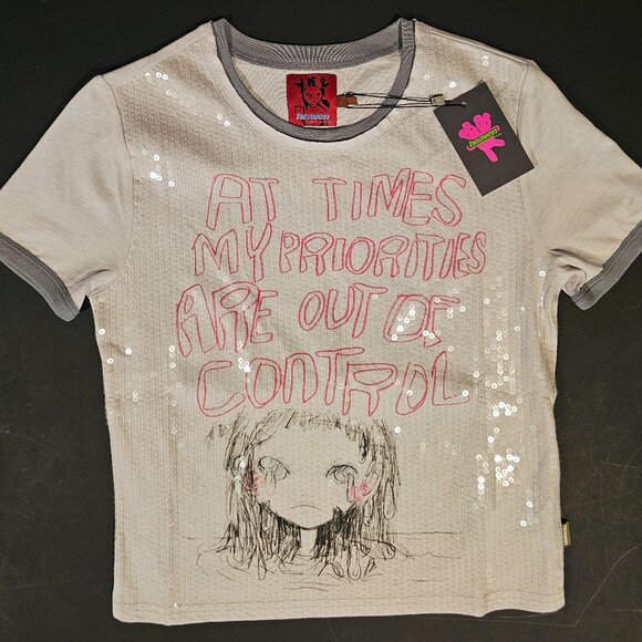 Heaven by Marc Jacobs Women's Priorities Sequin Baby Tee Lilac XS S M L XL - NWT - Picture 1 of 5